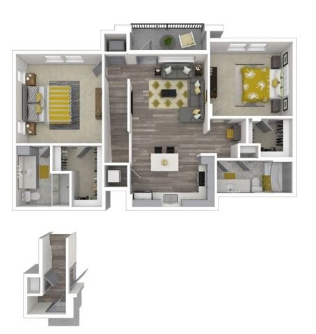 The WISTFUL | TWO BEDROOM, TWO BATH CARRIAGE HOME, 1244 TOTAL SF WITH BALCONY & TWO GARAGES