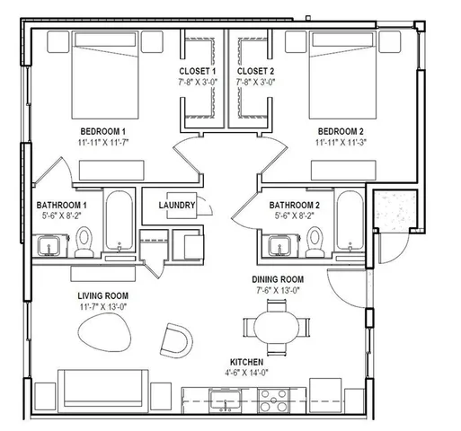 2 Bedroom 2 Bath
