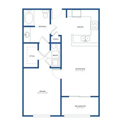 1x1 Renovated Floor Plan Image