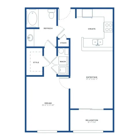 1x1 w/ Sunroom Renovated Floor Plan Image