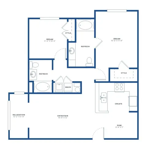 2x2 Small w/Sunroom Renovated Floor Plan Image