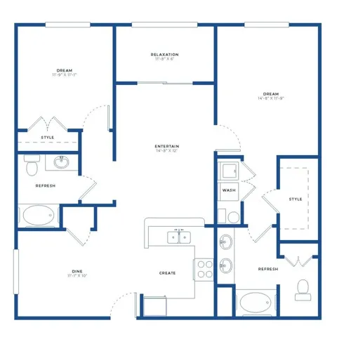 2x2 Large Renovated Floor Plan Image