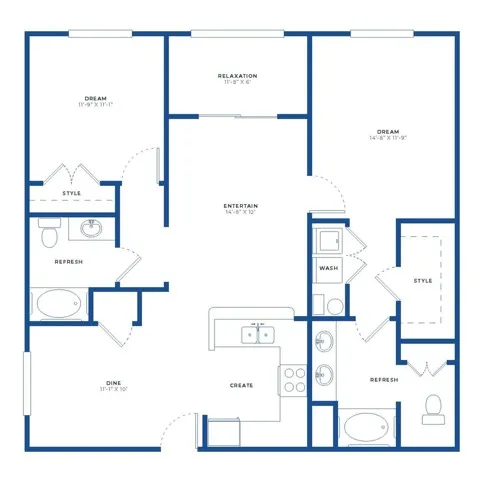 2x2 Large w/Sunroom Floor Plan Image