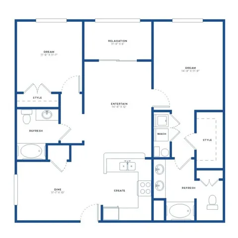 2x2 Large w/Sunroom Renovated Floor Plan Image