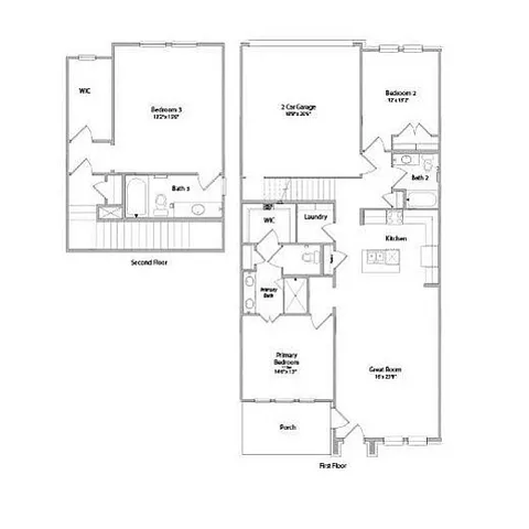 Bluebonnet floor plan featuring 3 bedrooms and 3 bathrooms, totaling 1853 sqft, at Legacy Park Estates.