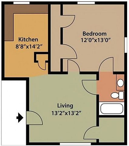 Efficient floor plan featuring a spacious bedroom, modern kitchen, and inviting living room.