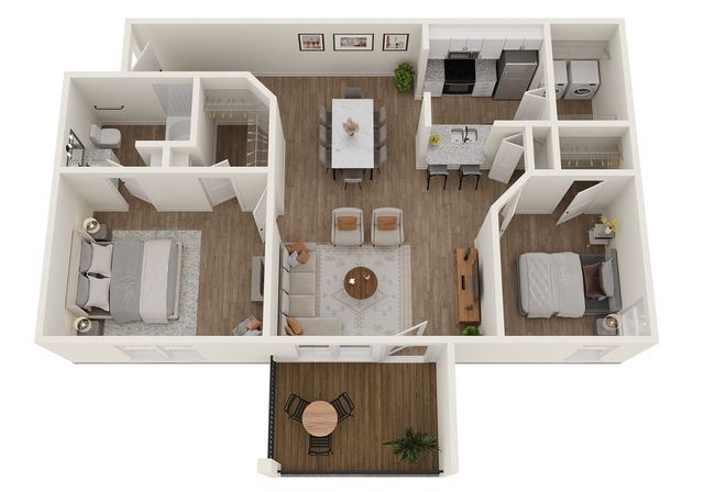 Spacious 2-bedroom apartment floor plan with modern kitchen, cozy living room, and inviting balcony.