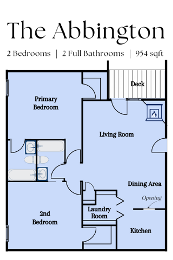The Abbington Floorplan - 2 bedrooms, 2 full bathrooms, 954 square feet