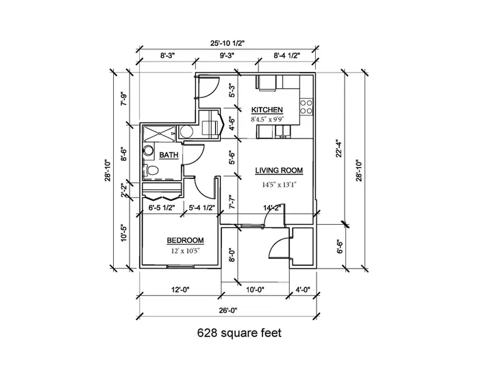 1 bedroom 628