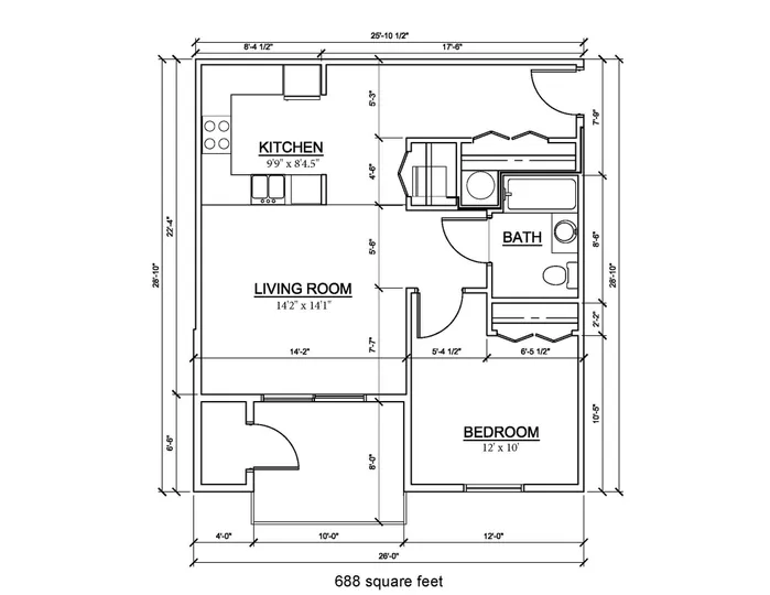 1 Bedroom 688 sq ft