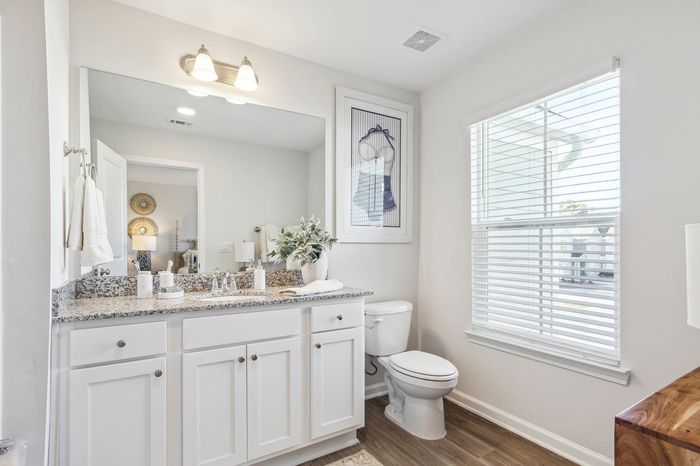 furnished bathroom with sunlit windows