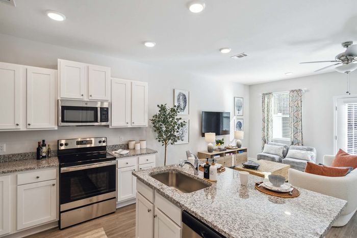 furnished kitchen and living area