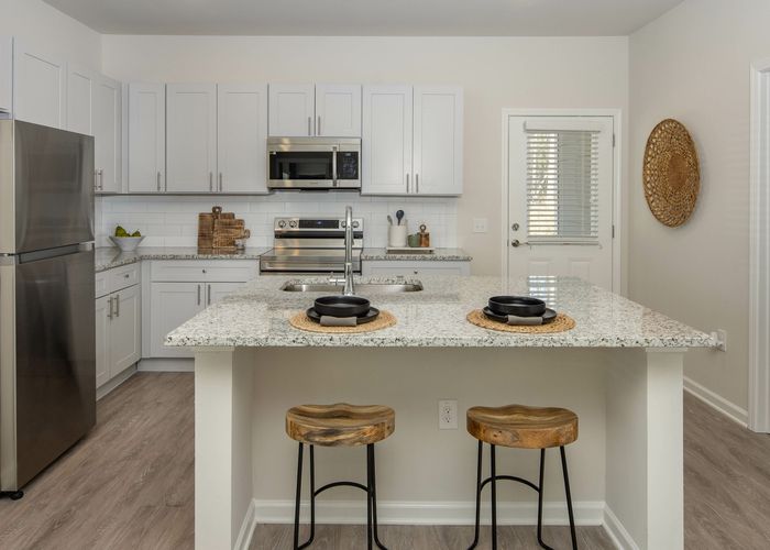 kitchen with white cabinets