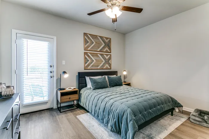South Fort Worth, TX Houses for Rent - Cottages at Summer Creek - a bedroom with one bed, art, two