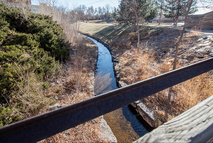 Scenic view of a tranquil stream lined with lush greenery and trees, offering a peaceful natural escape.