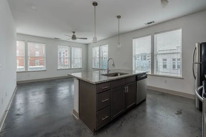 living space and kitchen