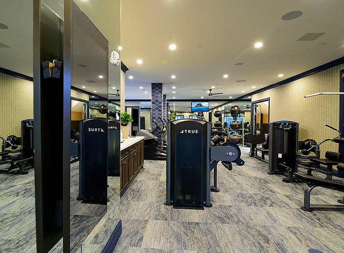 Modern, fully-equipped gym with sleek workout machines, bright lighting, and stylish decor for a premium fitness experience.