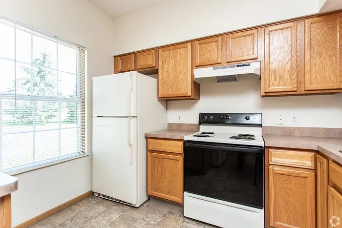 Charming kitchen with elegant wooden cabinets, modern appliances, and abundant natural light.