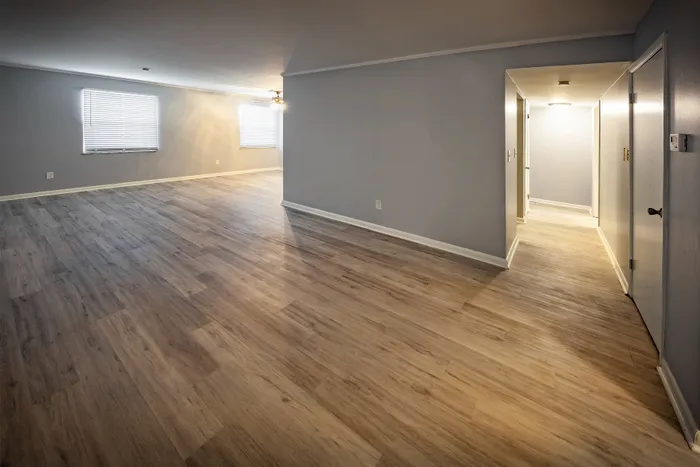 Spacious and inviting apartment interior with elegant wood flooring and abundant natural light.