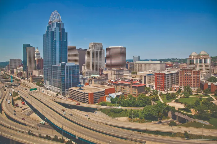 Vibrant cityscape view of Cincinnati.