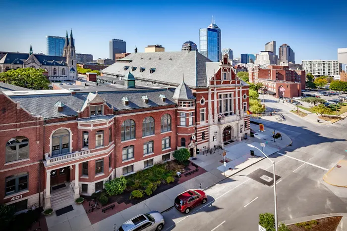 Downtown Indianapolis skyline near The Pointe on Mass on Massachusetts Ave
