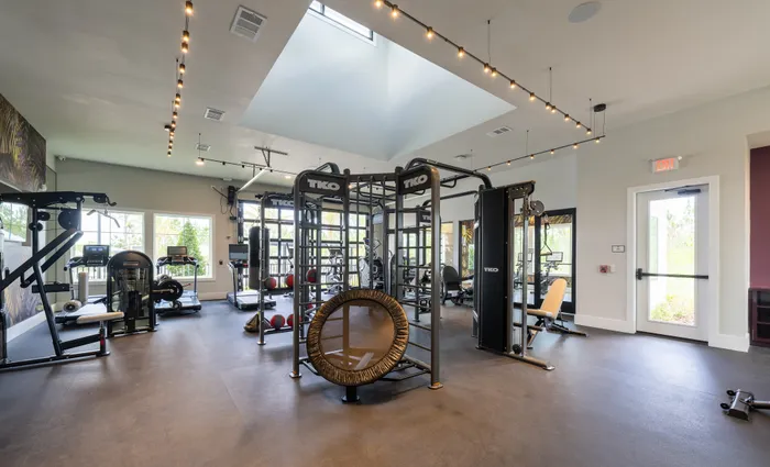 Spacious and modern gym featuring state-of-the-art equipment and ample natural light.