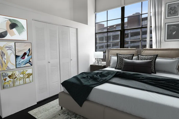 Factory Windows Bedroom with Art filled walls
