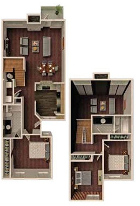 Elegant 3 bedroom, 2 bath floor plan spanning 1390 sq ft, featuring an open-concept living area and modern kitchen.
