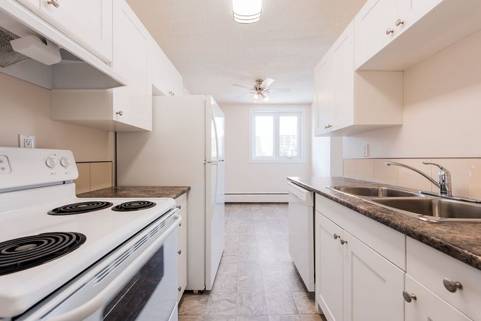 Bright and spacious kitchen with modern white cabinetry, sleek countertops, and ample natural light from a large window.