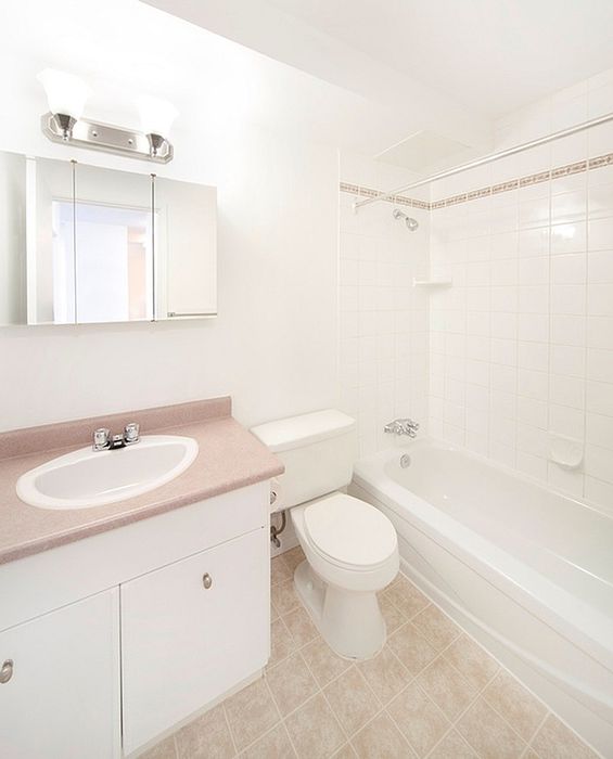 Bright and modern bathroom with elegant vanity, sleek fixtures, and spacious bathtub.