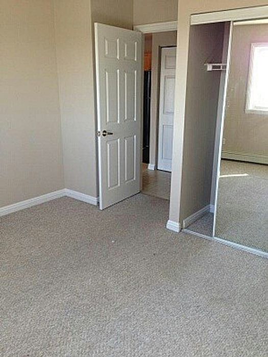 Bright and inviting bedroom with plush carpet, mirrored closet doors, and ample natural light from sunny window.
