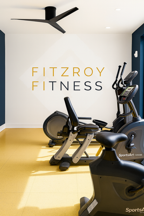 Modern apartment gym with state-of-the-art exercise bikes and sleek design at Fitzroy Fitness.