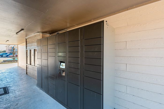 Package locker system for resident deliveries at Steeplechase Apartments in Alvin TX