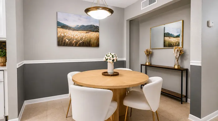 Apartment dining area with open layout at Huntington Oaks Apartments