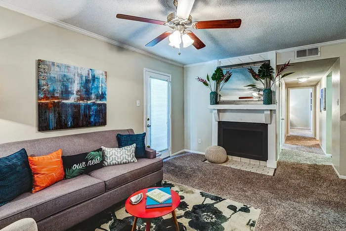 emberwood living room with fireplace