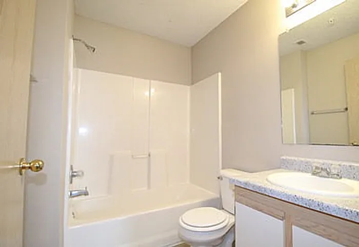Bright and modern bathroom featuring a sleek bathtub, elegant vanity, and contemporary design.