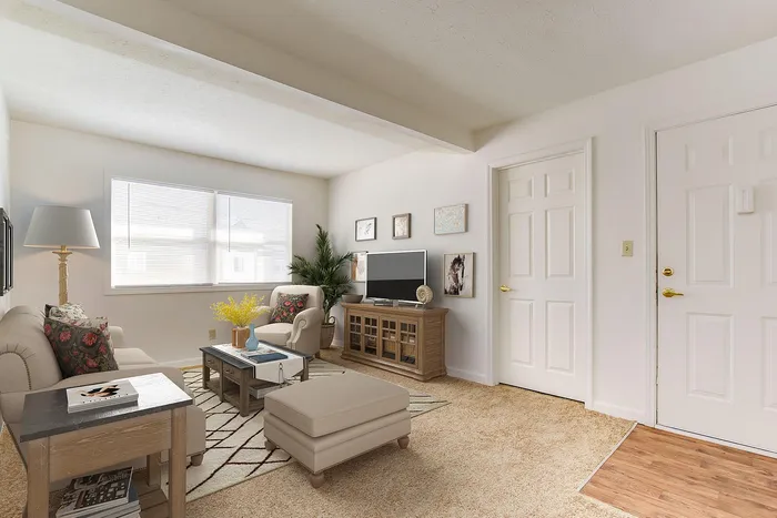 Bright and cozy living room with stylish decor, plush seating, and a welcoming ambiance perfect for relaxation.