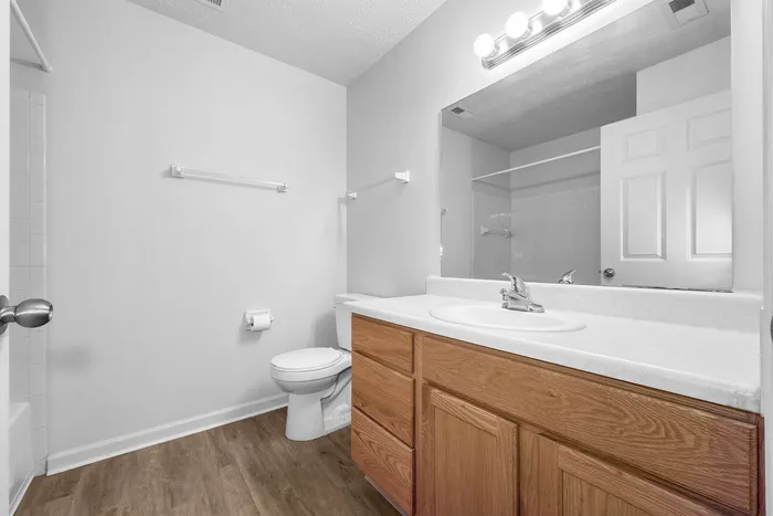 Bright and elegant bathroom featuring sleek fixtures, spacious vanity, and modern lighting, perfect for relaxation and style.