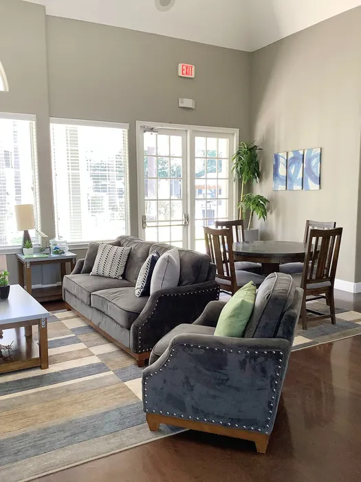 Elegant living room with plush seating, modern decor, and abundant natural light, perfect for relaxation and gatherings.
