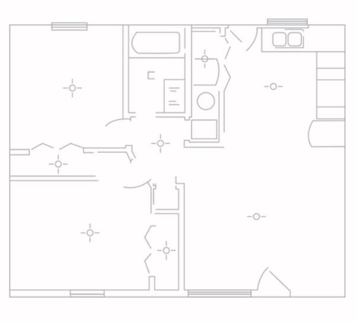 Modern floor plan featuring two bedrooms, a spacious living area, a well-appointed kitchen, and a convenient bathroom layout.
