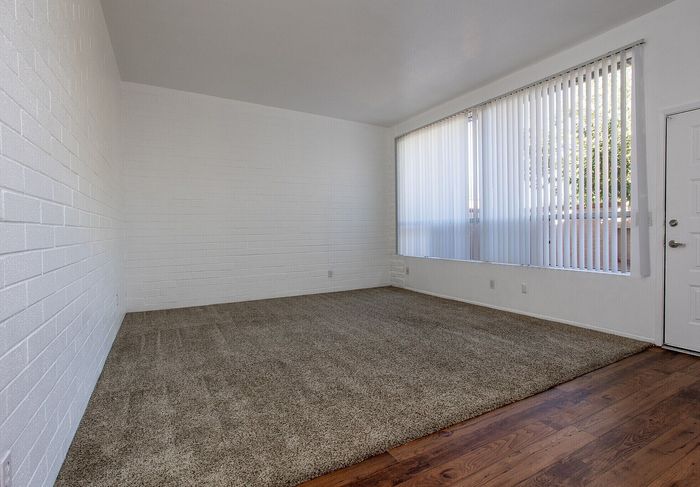 Bright and inviting empty room with large windows, plush carpeted floor, and modern white walls, ideal for personalization and comfortable living.