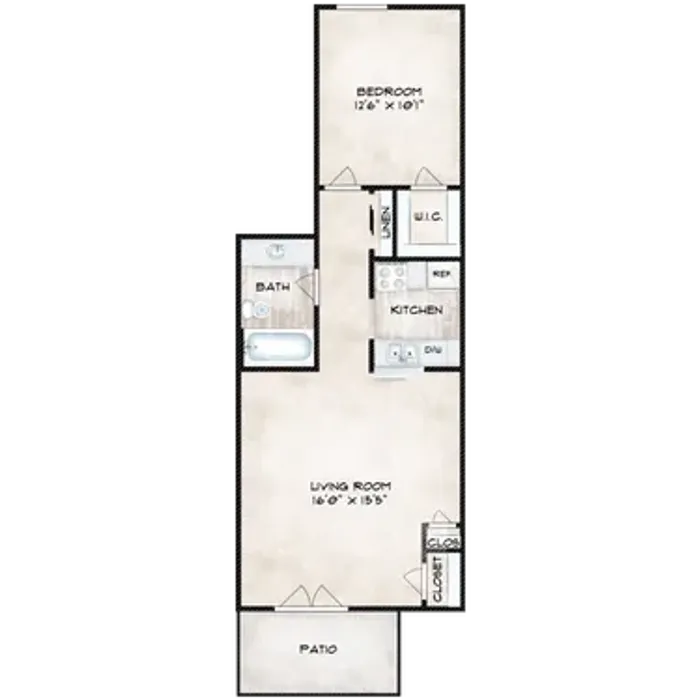 one bed one bath large