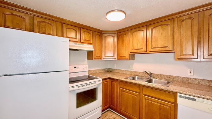 Charming kitchen with warm wooden cabinets, sleek countertops, and modern appliances creating an inviting culinary space.