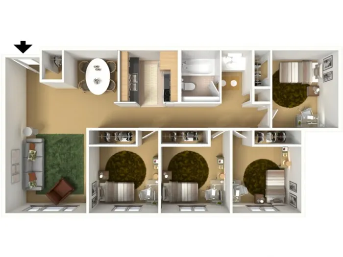 4 Bedroom x 1 Bathroom (Private Bedroom)