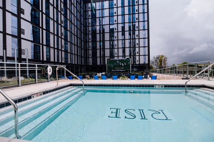 pool, courtyard, jumbo tron, lounge chairs, deck