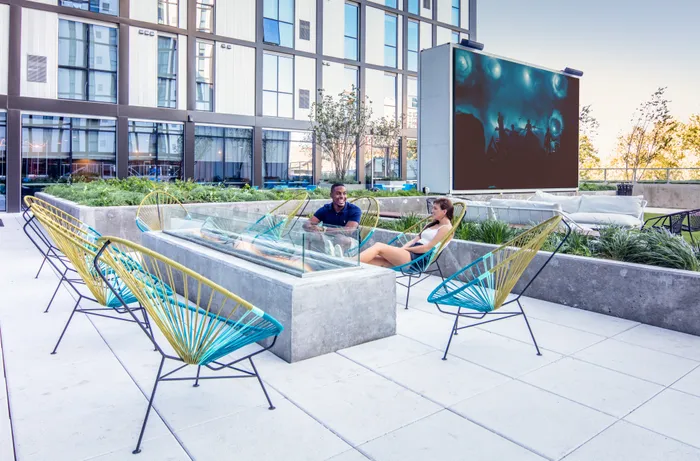 jumbo tron, fire element, patio furniture, outdoor amenity