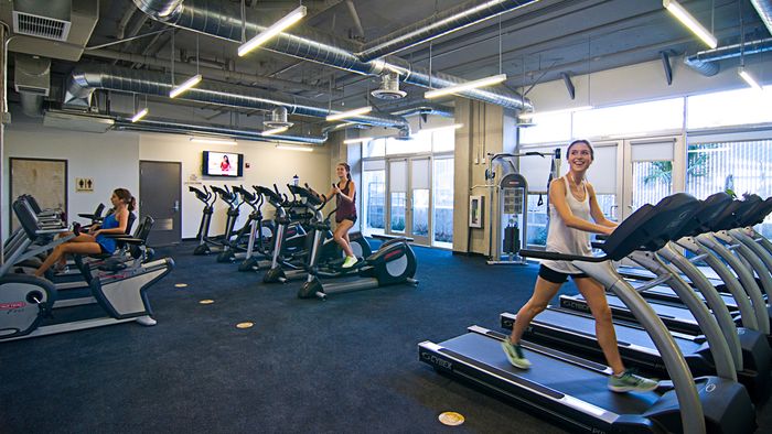 Free weights, elliptical, treadmill