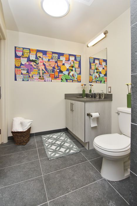 modern bathroom with tile flooring