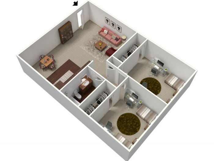 2 Bedroom Floor Plan | Apartments For Rent In Fresno CA | University Place