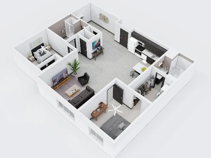 Two Bedroom, Two Bathroom City Scape 2C Layout